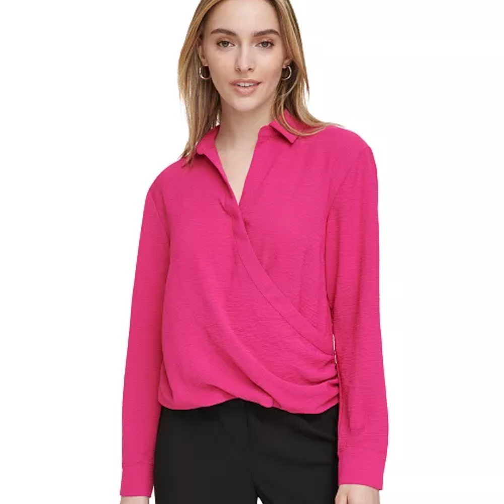 Calvin Klein Pink Wrap Long Sleeve Blouse